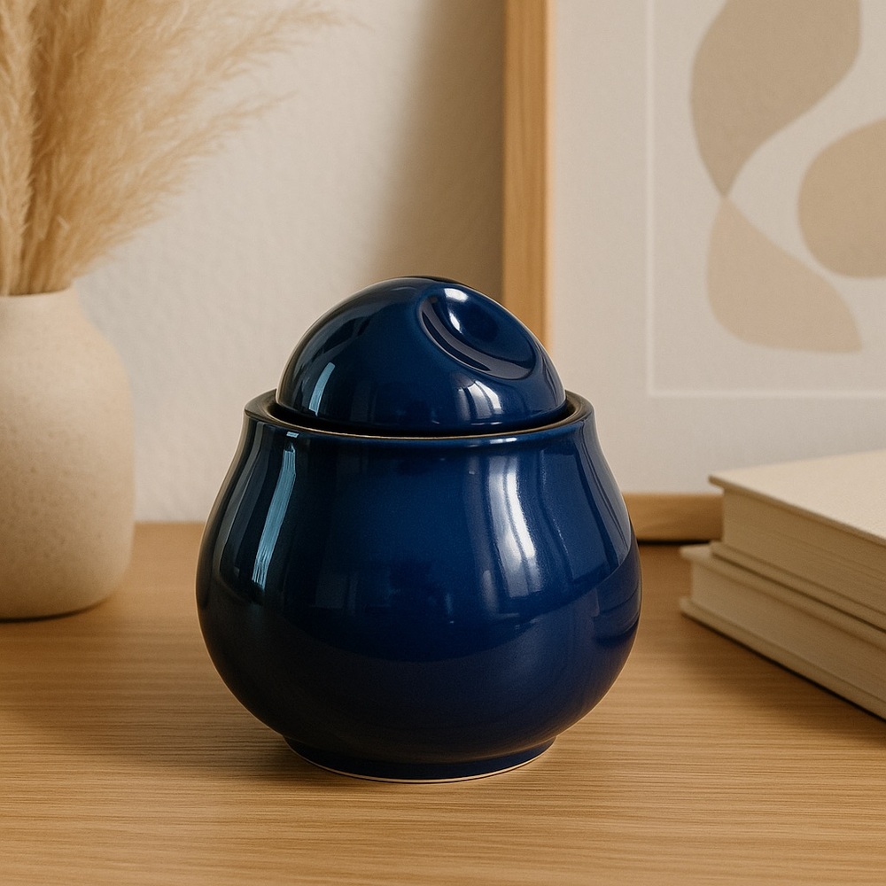 Sango Blue Ceramic Lidded Jar – Modern Round Storage Pot Sugar Bowl